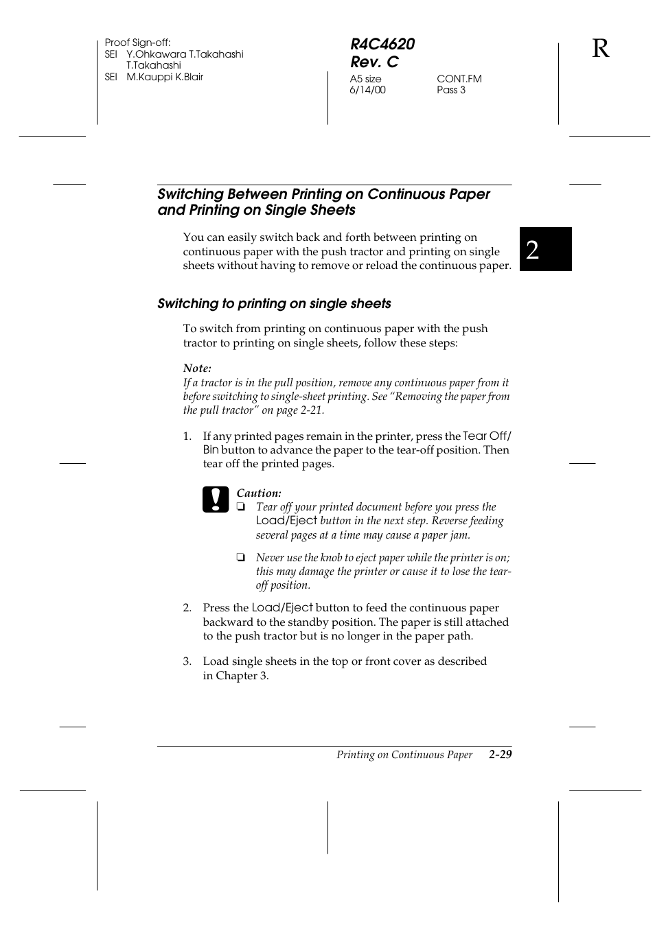 Switching to printing on single sheets, Switching between printing on continuous paper and, Printing on single sheets -29 | Switching to printing on single sheets -29 | Epson 24-Pin User Manual | Page 73 / 249