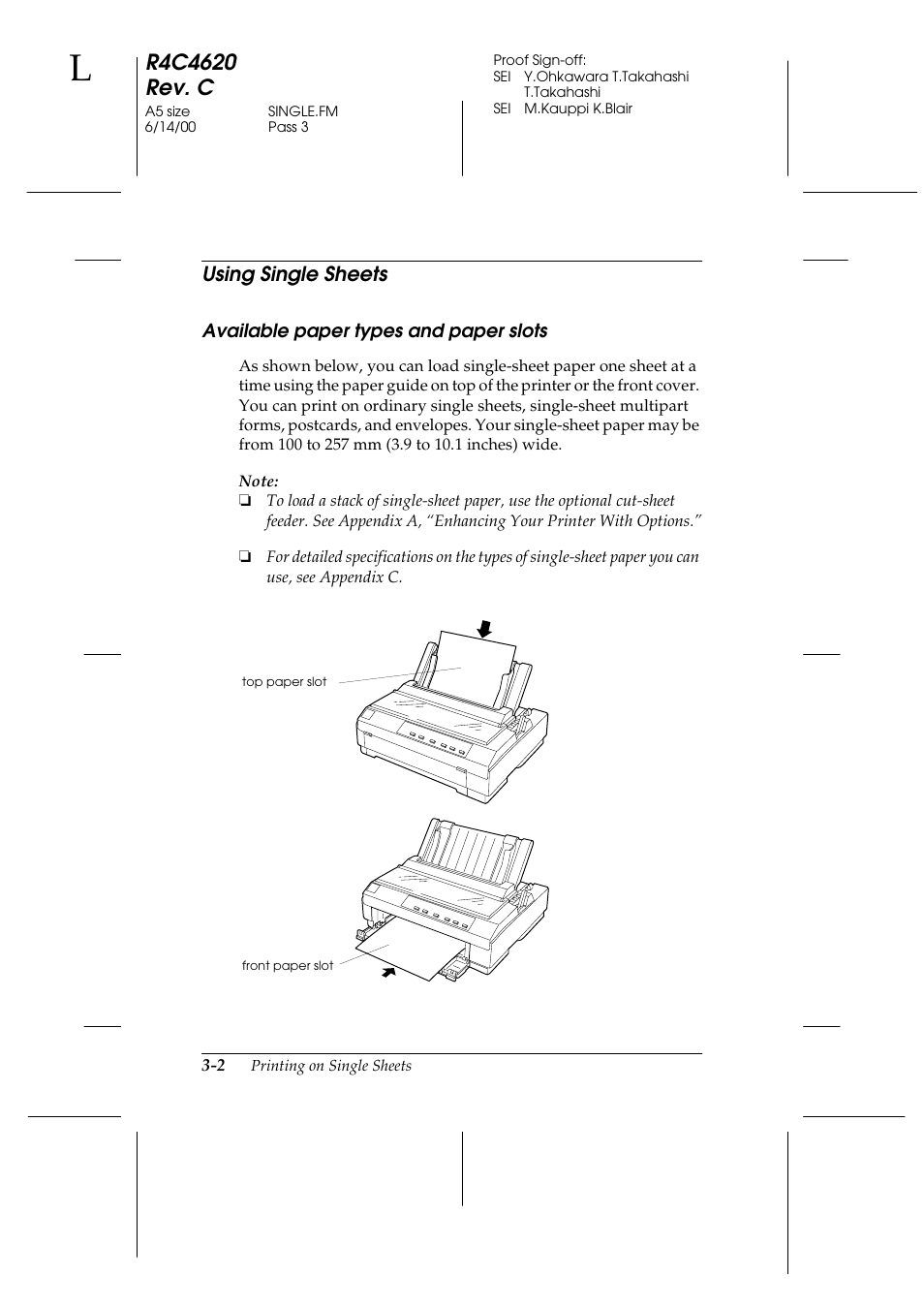 Using single sheets, Available paper types and paper slots, Using single sheets -2 | Available paper types and paper slots -2 | Epson 24-Pin User Manual | Page 82 / 249