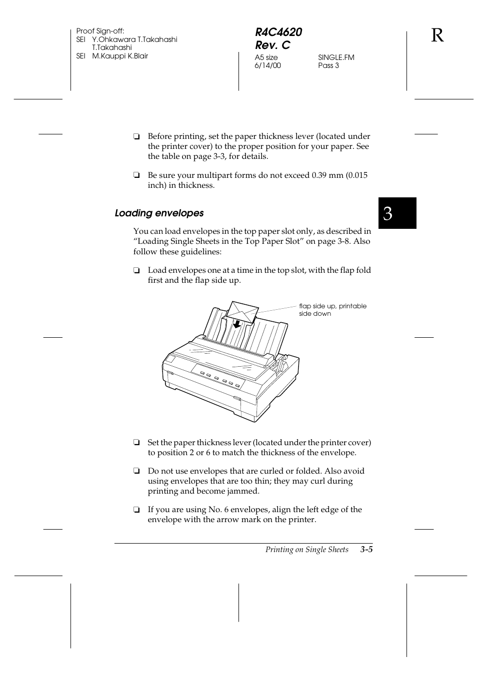 Loading envelopes, Loading envelopes -5 | Epson 24-Pin User Manual | Page 85 / 249