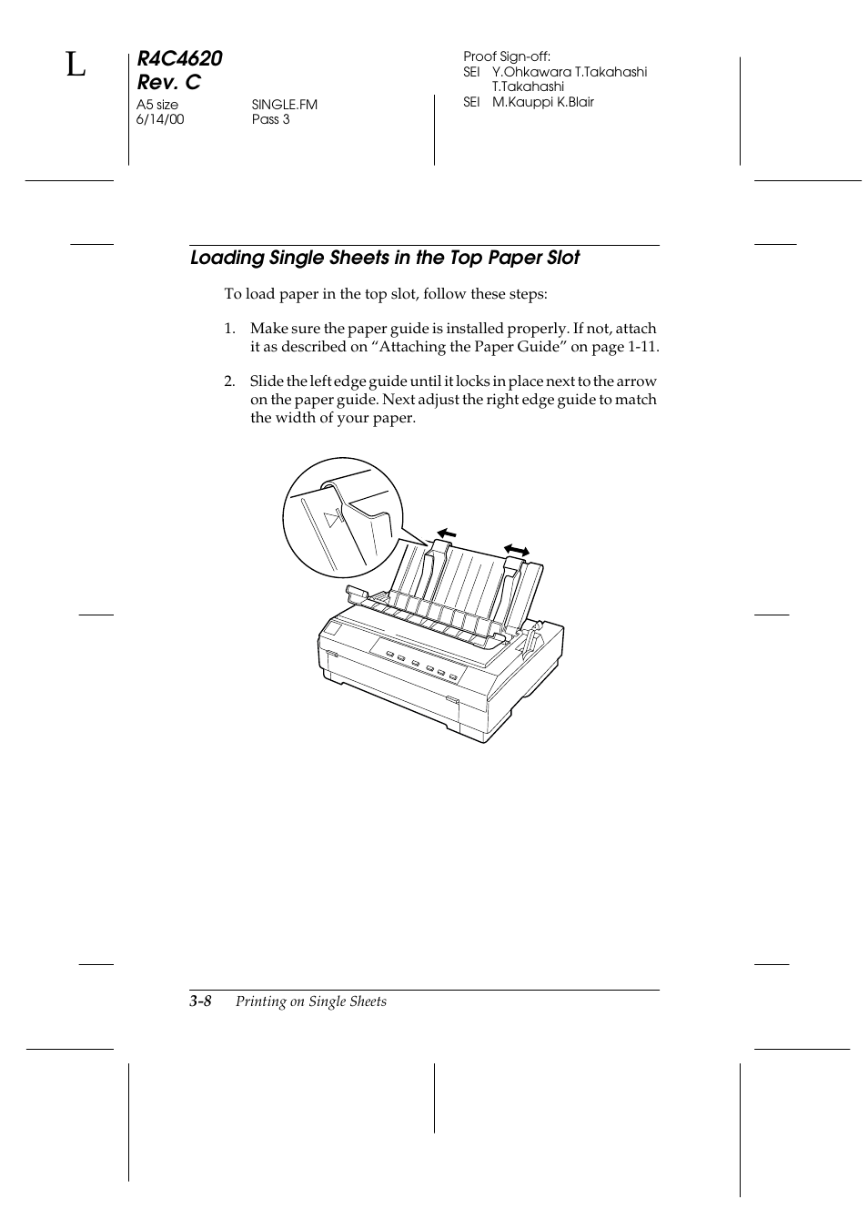 Loading single sheets in the top paper slot, Loading single sheets in the top paper slot -8 | Epson 24-Pin User Manual | Page 88 / 249