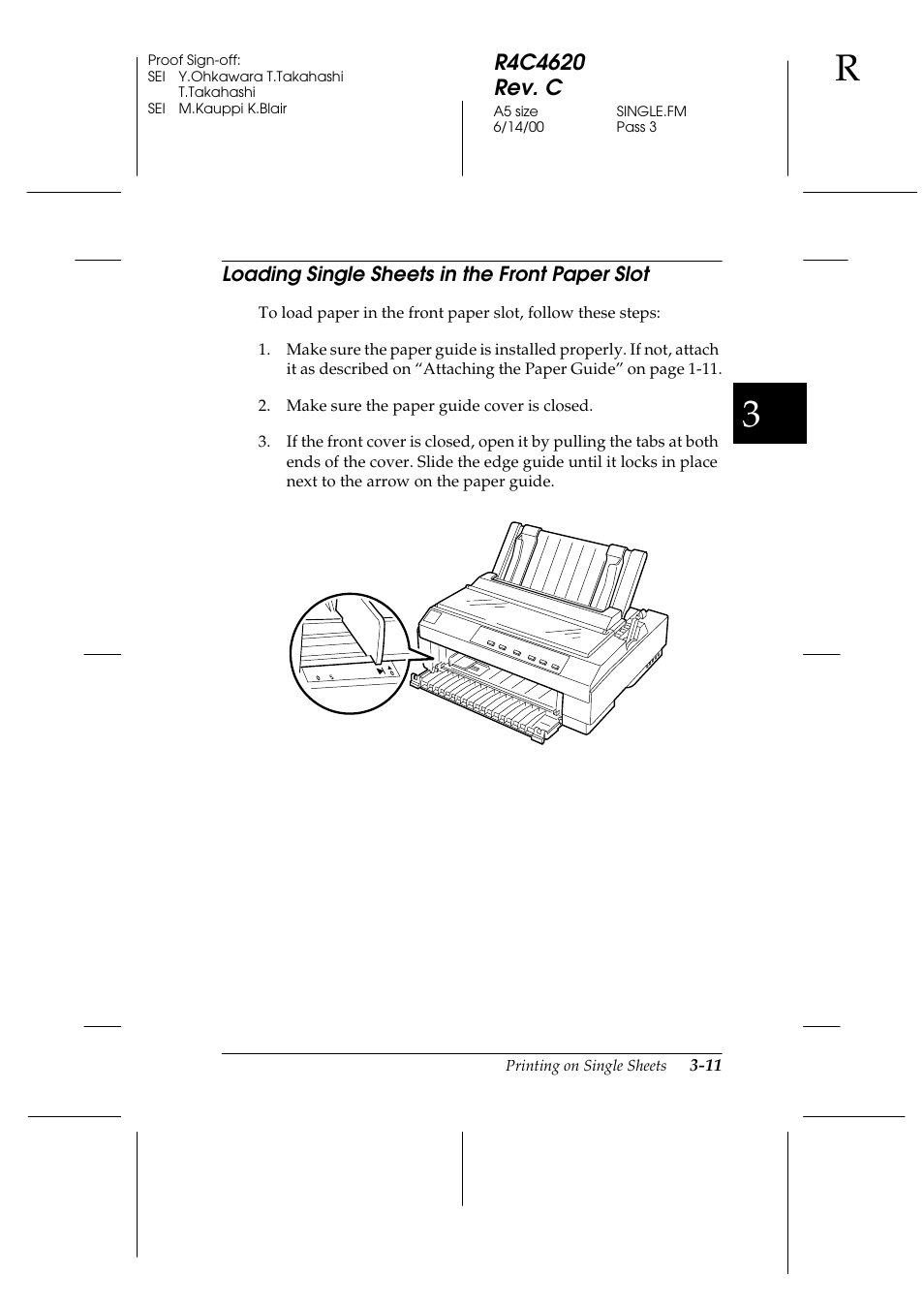 Loading single sheets in the front paper slot, Loading single sheets in the front paper slot -11 | Epson 24-Pin User Manual | Page 91 / 249