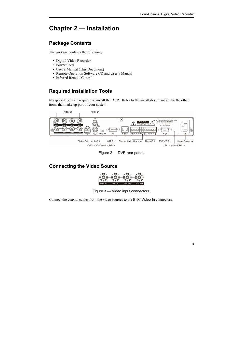 Chapter 2 — installation, Package contents, Required installation tools | Connecting the video source | Epson DX-TL4E User Manual | Page 15 / 57