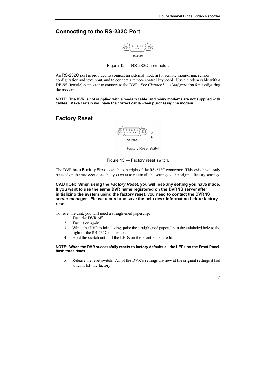 Connecting to the rs-232c port, Factory reset | Epson DX-TL4E User Manual | Page 19 / 57