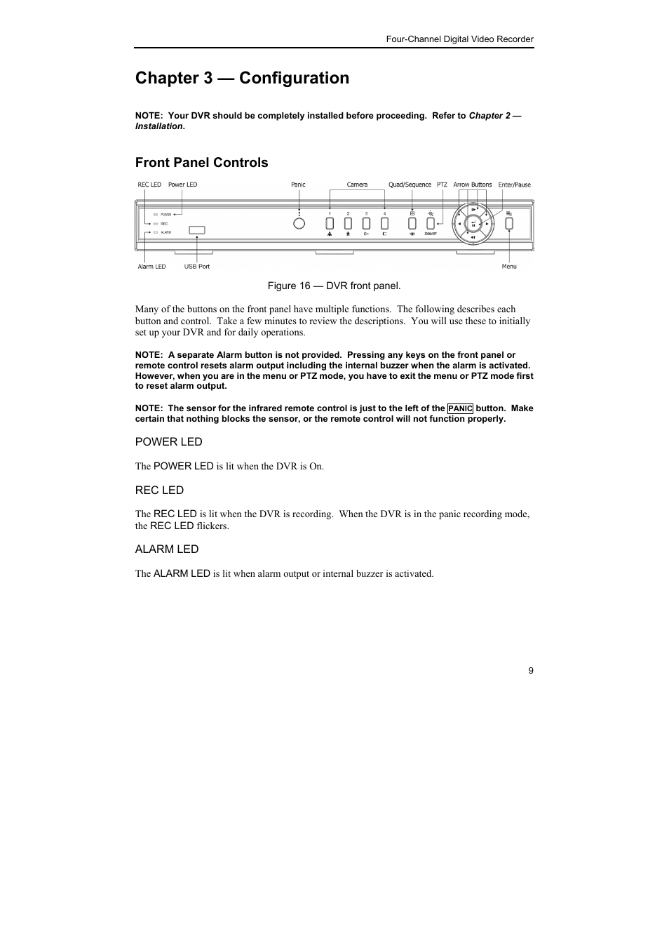 Chapter 3 — configuration, Front panel controls | Epson DX-TL4E User Manual | Page 21 / 57