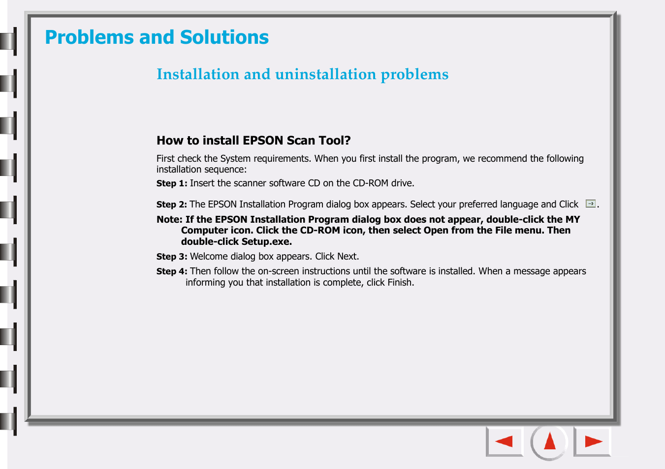 Problems and solutions, Installation and uninstallation problems, Installation problems | Epson 660 User Manual | Page 65 / 92