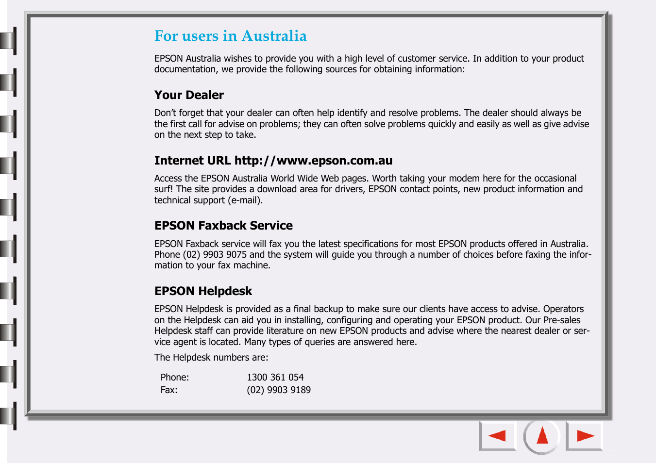 For users in australia | Epson 660 User Manual | Page 79 / 92