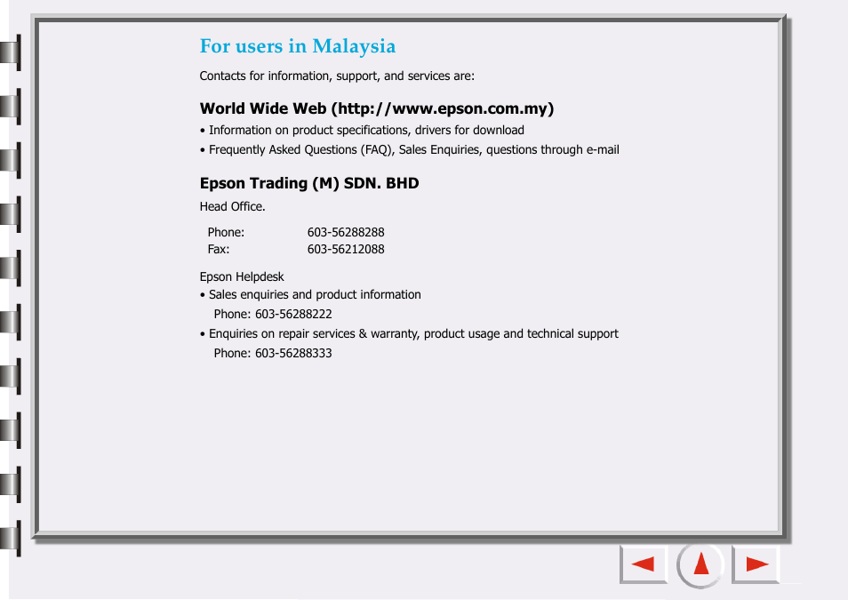 For users in malaysia | Epson 660 User Manual | Page 84 / 92