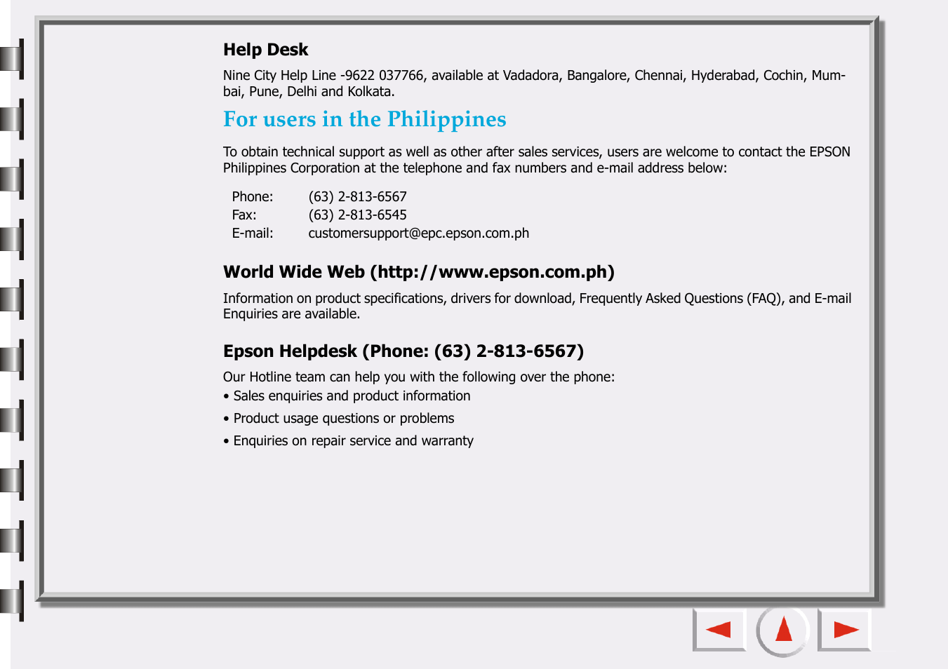 For users in the philippines | Epson 660 User Manual | Page 86 / 92