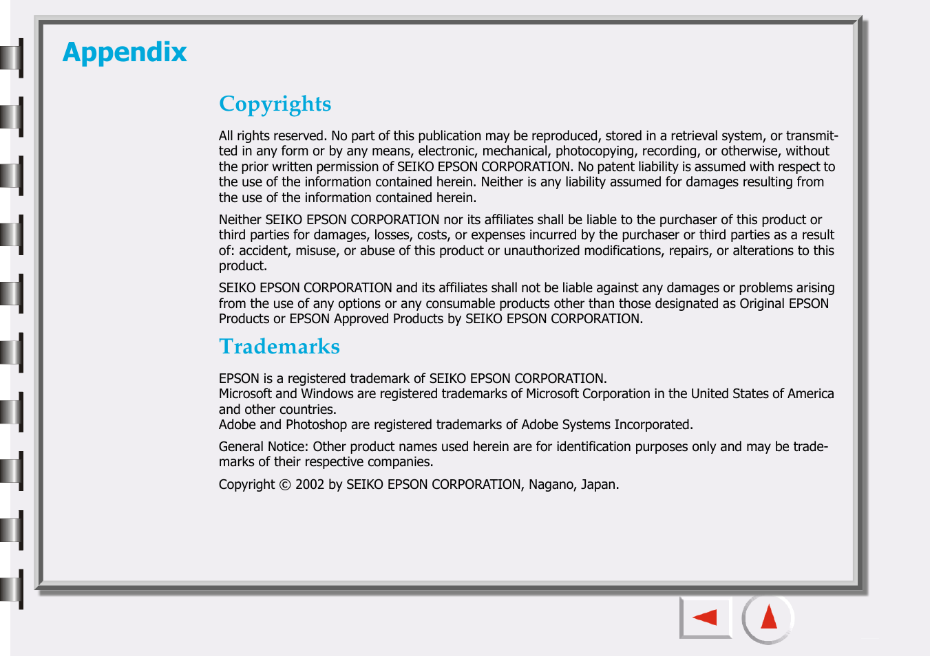 Appendix, Copyrights, Trademarks | Epson 660 User Manual | Page 92 / 92