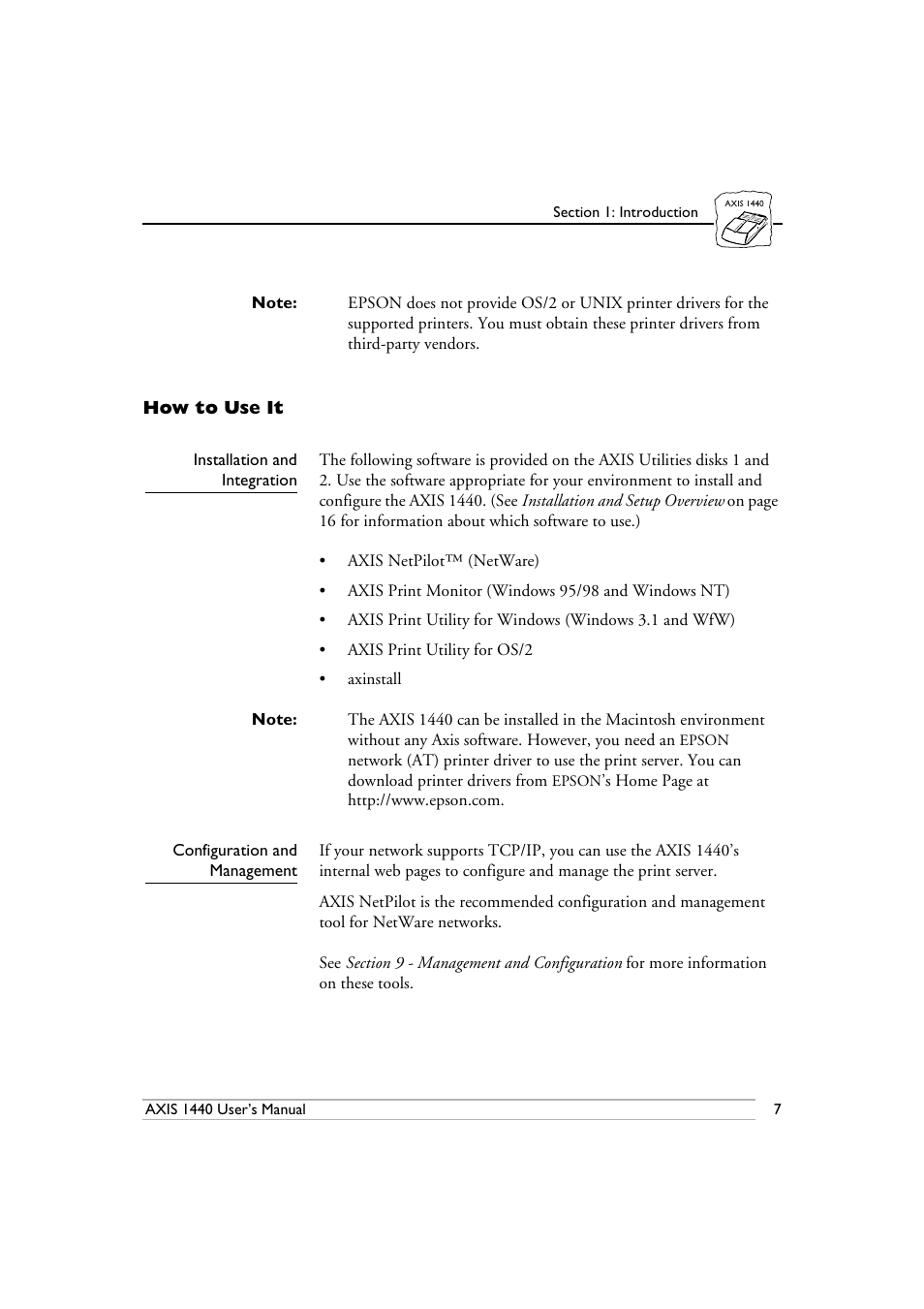 How to use it, Installation and integration, Configuration and management | Epson 1440 User Manual | Page 17 / 100