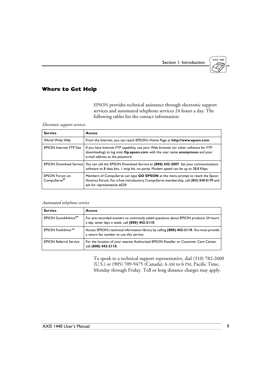 Where to get help | Epson 1440 User Manual | Page 19 / 100