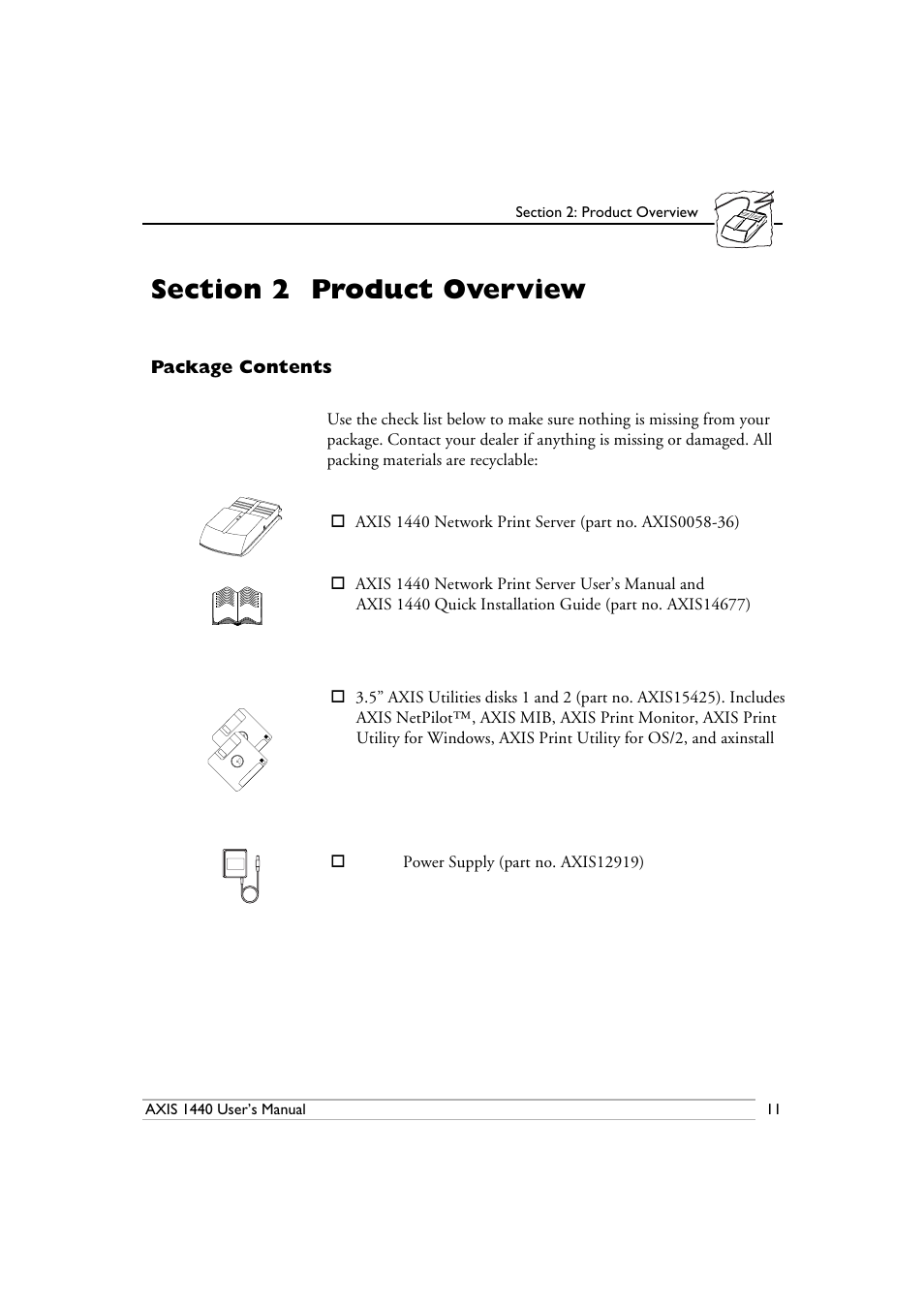 Section 2-product overview, Package contents, Section 2 | Product overview | Epson 1440 User Manual | Page 21 / 100