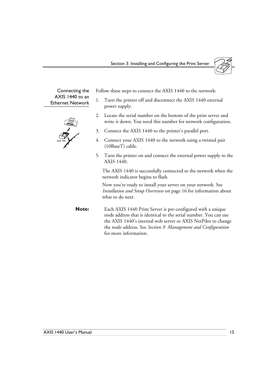 Connecting the axis 1440 to an ethernet network | Epson 1440 User Manual | Page 25 / 100