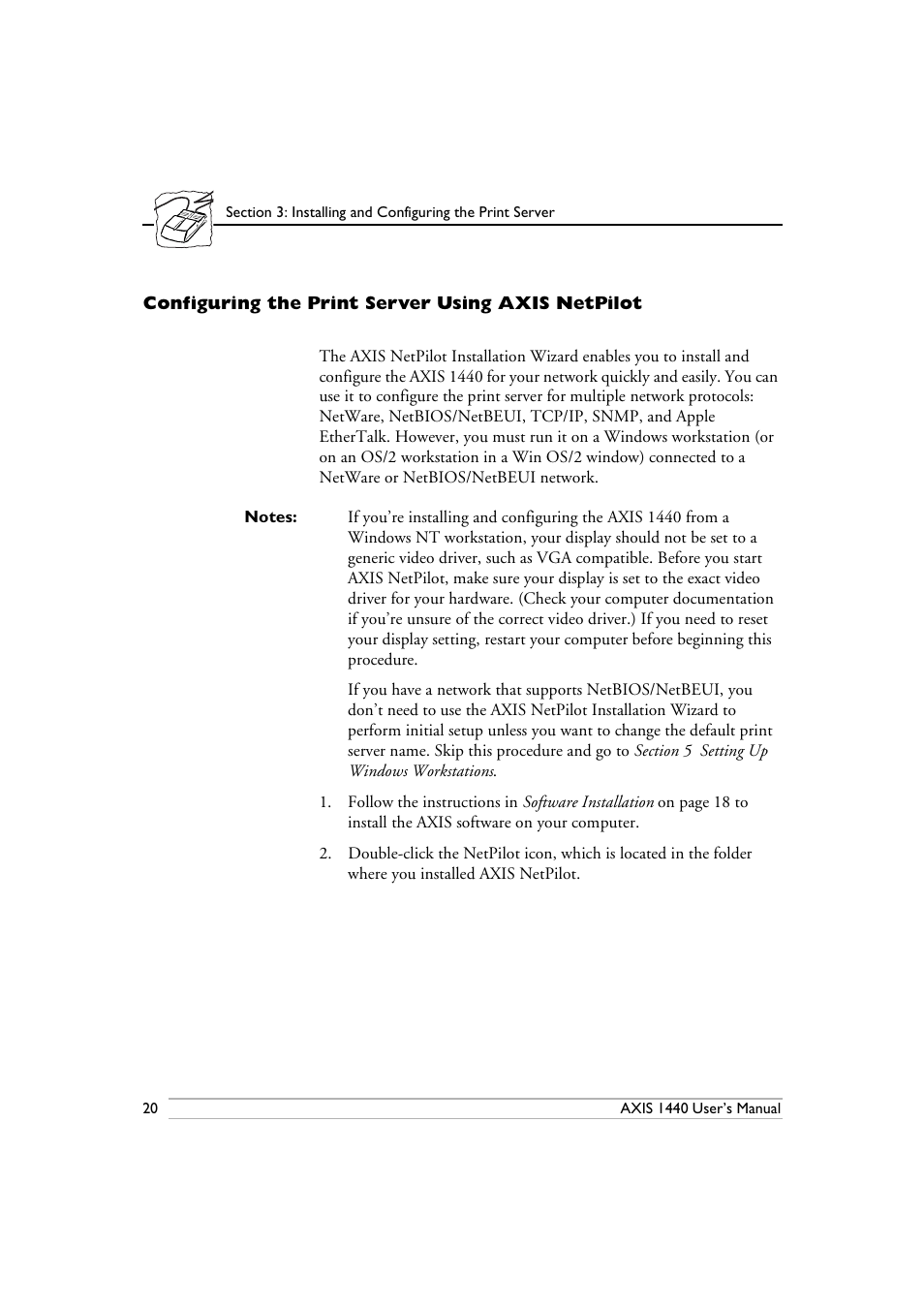 Configuring the print server using axis netpilot | Epson 1440 User Manual | Page 30 / 100