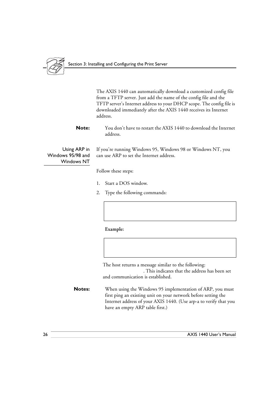 Using arp in windows 95/98 and windows nt | Epson 1440 User Manual | Page 36 / 100