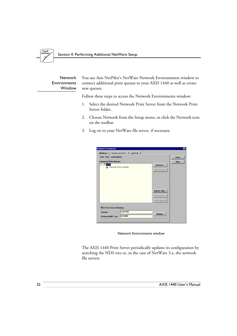 Network environments window | Epson 1440 User Manual | Page 42 / 100