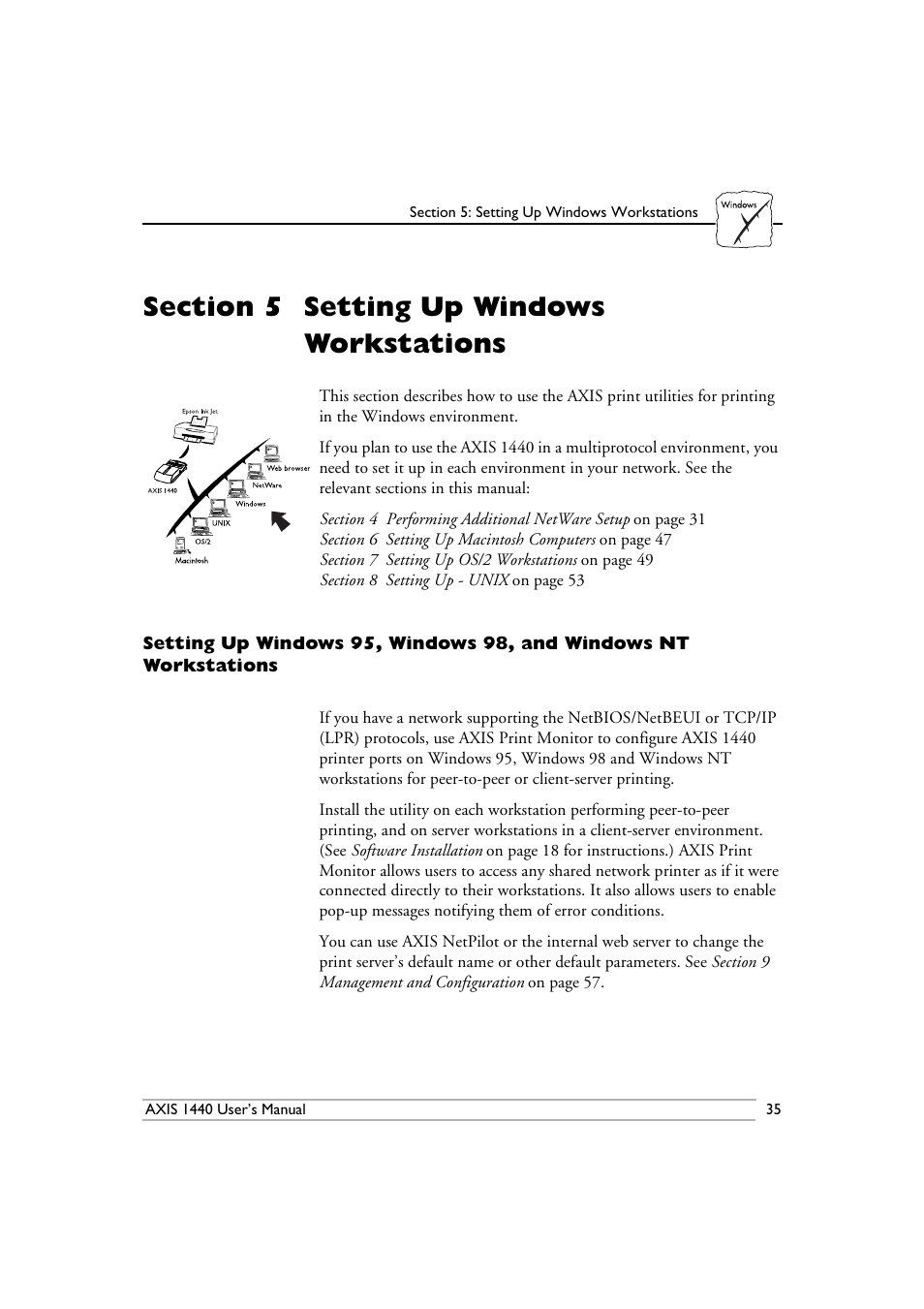 Section 5-setting up windows workstations, Section 5, Setting up windows workstations | Epson 1440 User Manual | Page 45 / 100