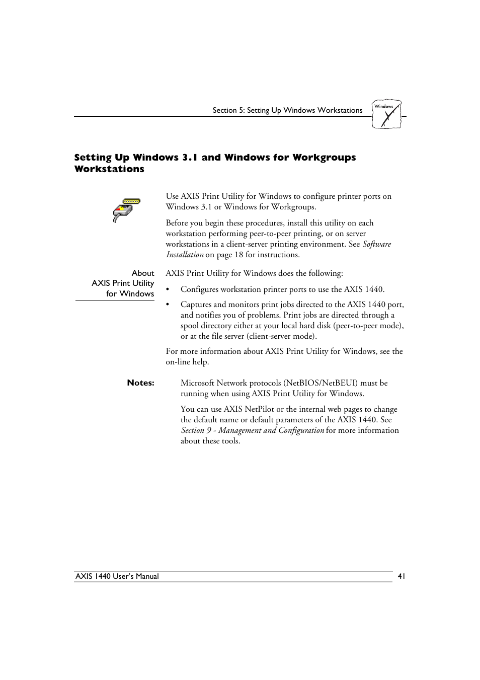 About, Axis print utility, For windows | Epson 1440 User Manual | Page 51 / 100