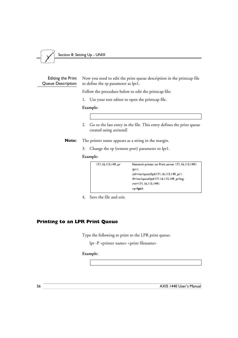 Editing the print queue description, Printing to an lpr print queue | Epson 1440 User Manual | Page 66 / 100