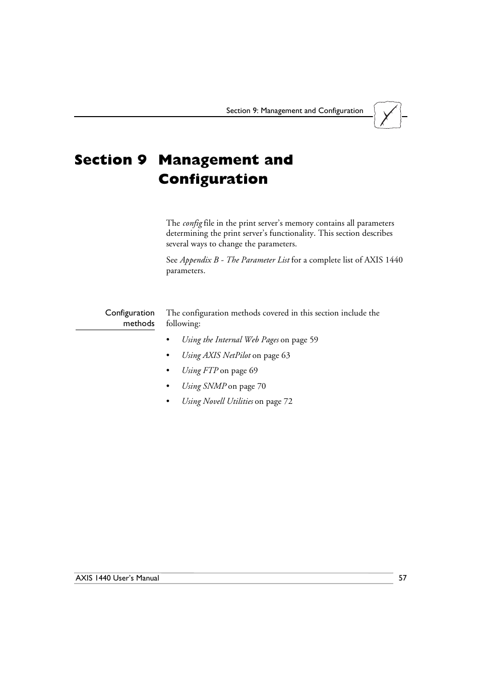 Section 9-management and configuration, Configuration methods, Section 9 | Management and configuration | Epson 1440 User Manual | Page 67 / 100