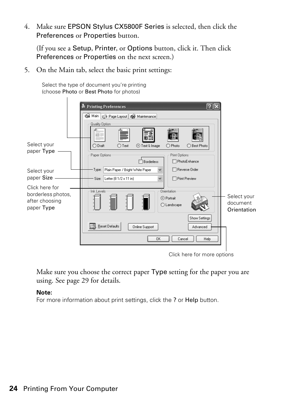 Epson Stylus CX5800F User Manual | Page 24 / 72