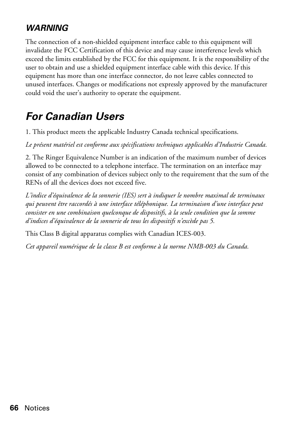 For canadian users | Epson Stylus CX5800F User Manual | Page 66 / 72