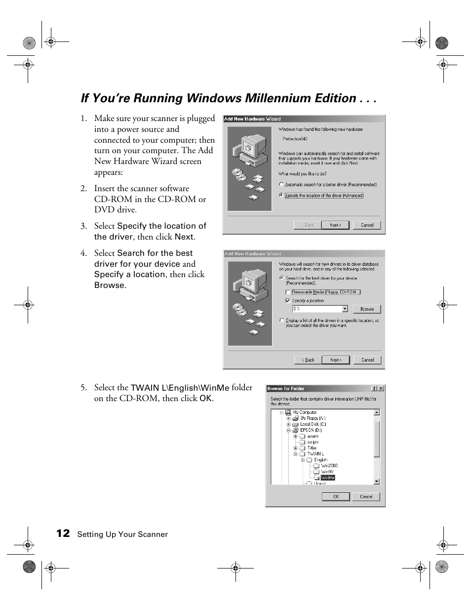 If you’re running windows millennium edition | Epson color Perfection 640U User Manual | Page 17 / 71