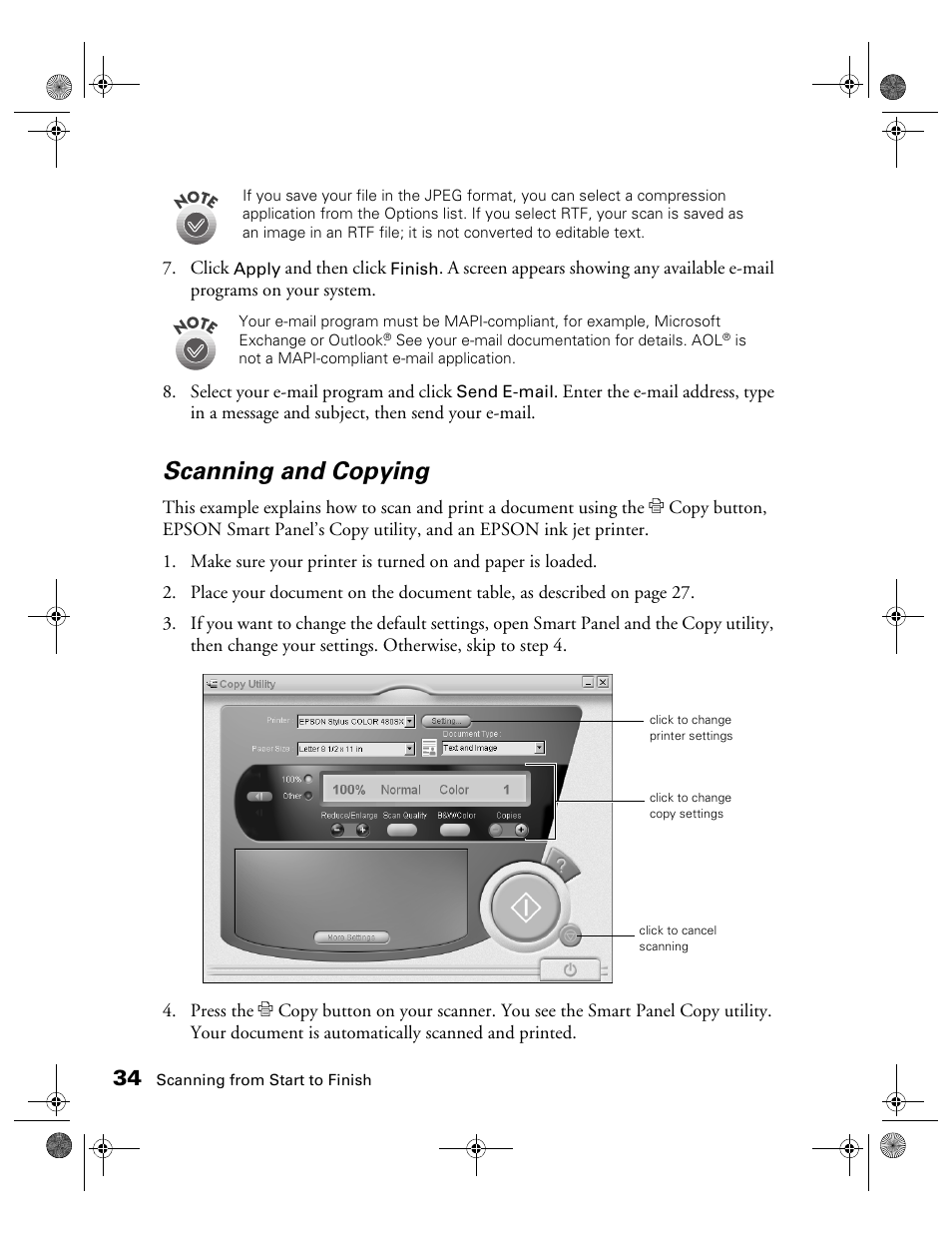 Scanning and copying | Epson color Perfection 640U User Manual | Page 39 / 71