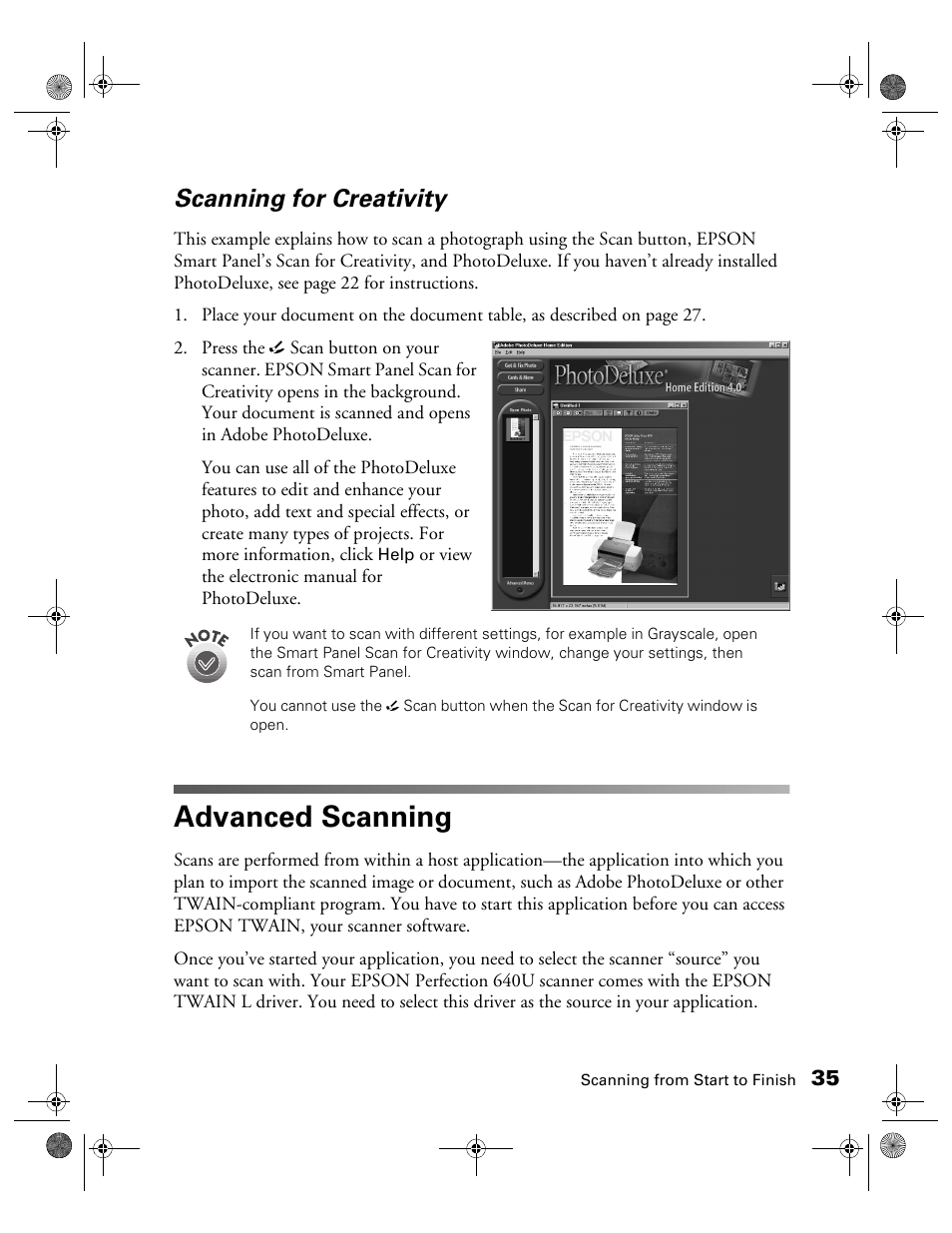 Scanning for creativity, Advanced scanning | Epson color Perfection 640U User Manual | Page 40 / 71