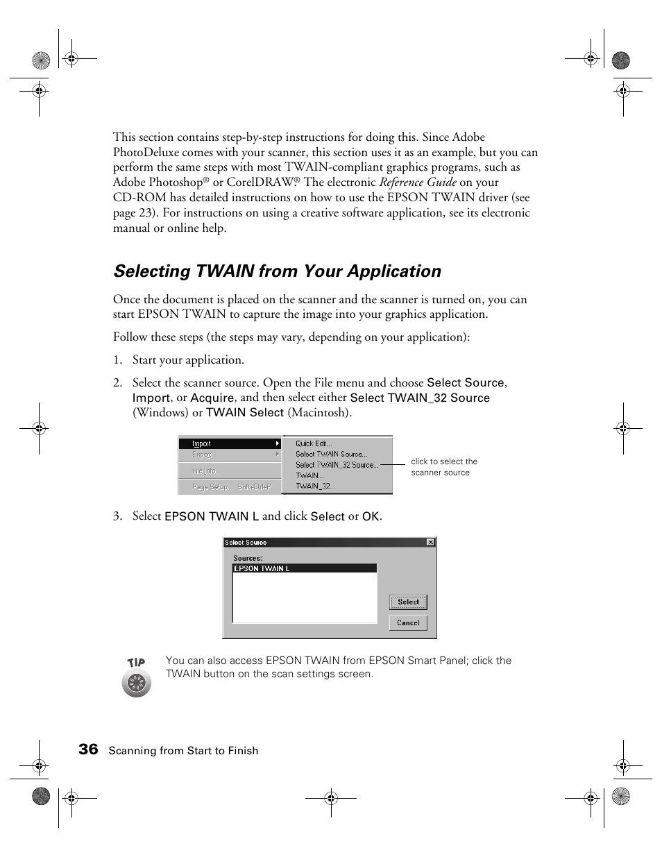 Selecting twain from your application | Epson color Perfection 640U User Manual | Page 41 / 71