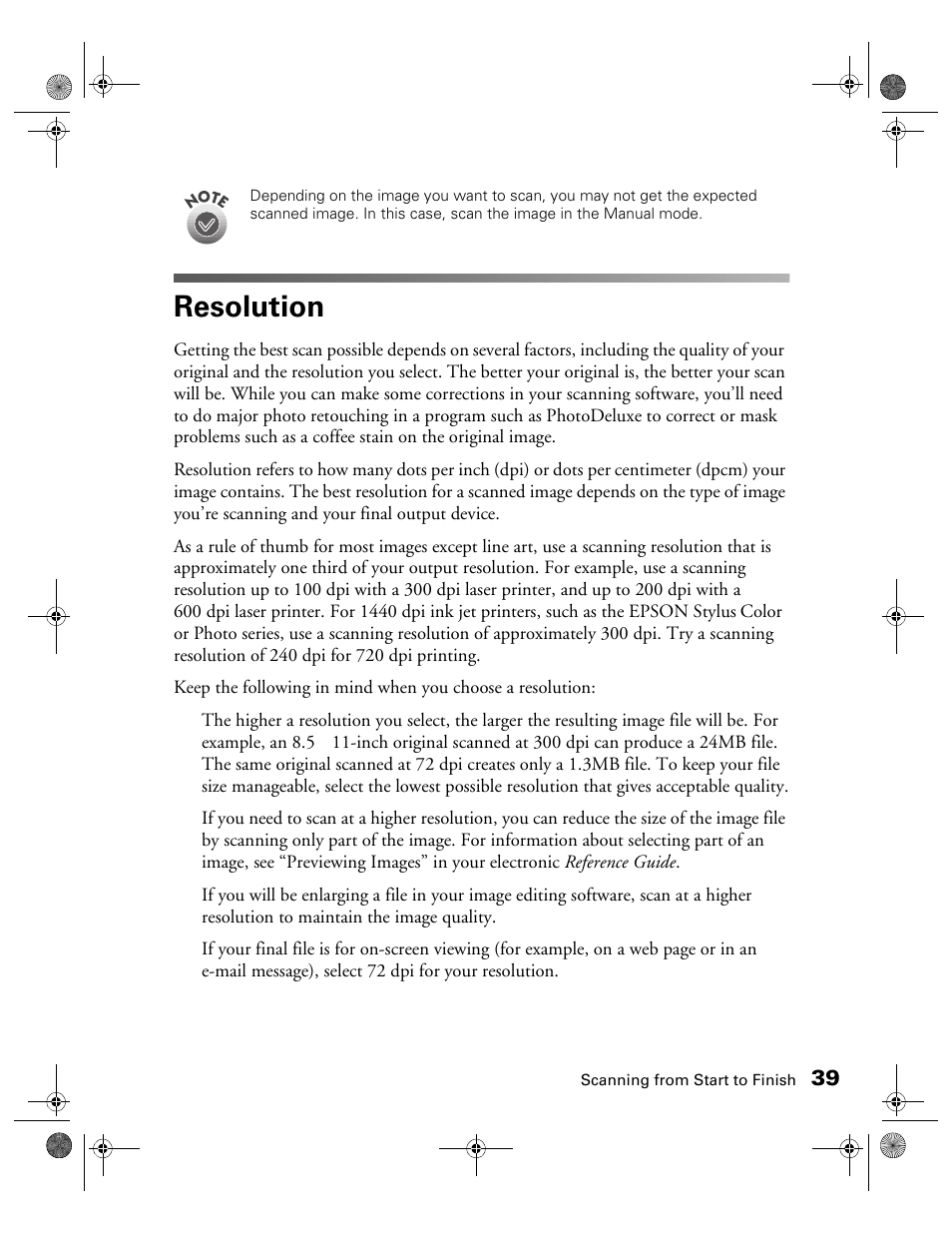 Resolution | Epson color Perfection 640U User Manual | Page 44 / 71