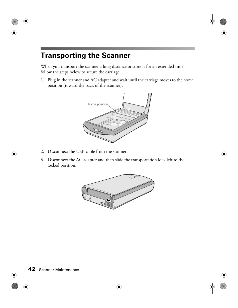 Transporting the scanner | Epson color Perfection 640U User Manual | Page 47 / 71