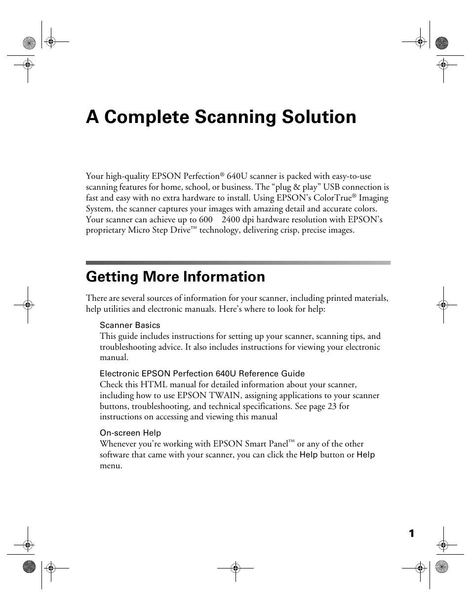 A complete scanning solution, Getting more information | Epson color Perfection 640U User Manual | Page 6 / 71