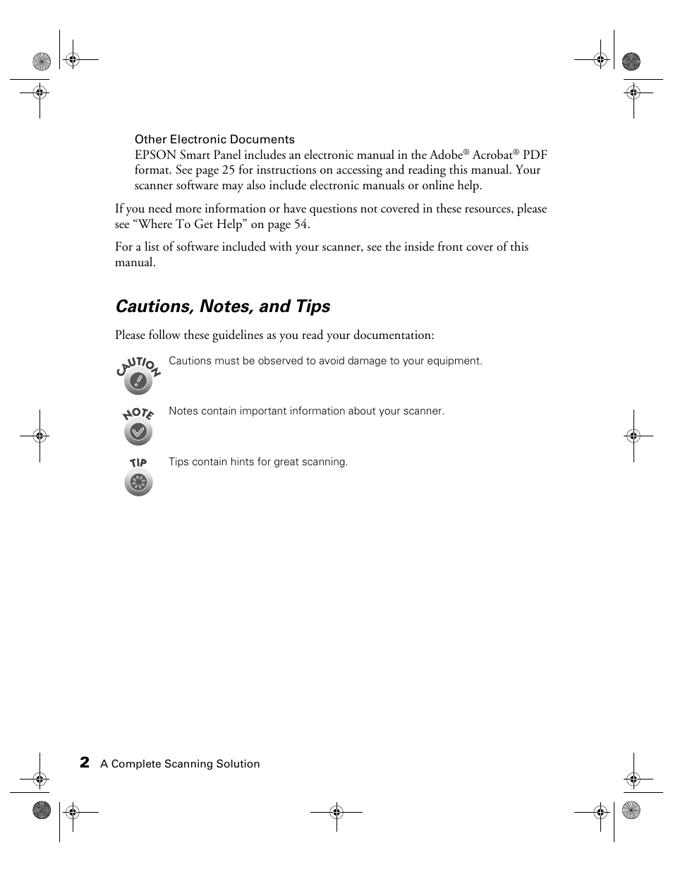Cautions, notes, and tips | Epson color Perfection 640U User Manual | Page 7 / 71
