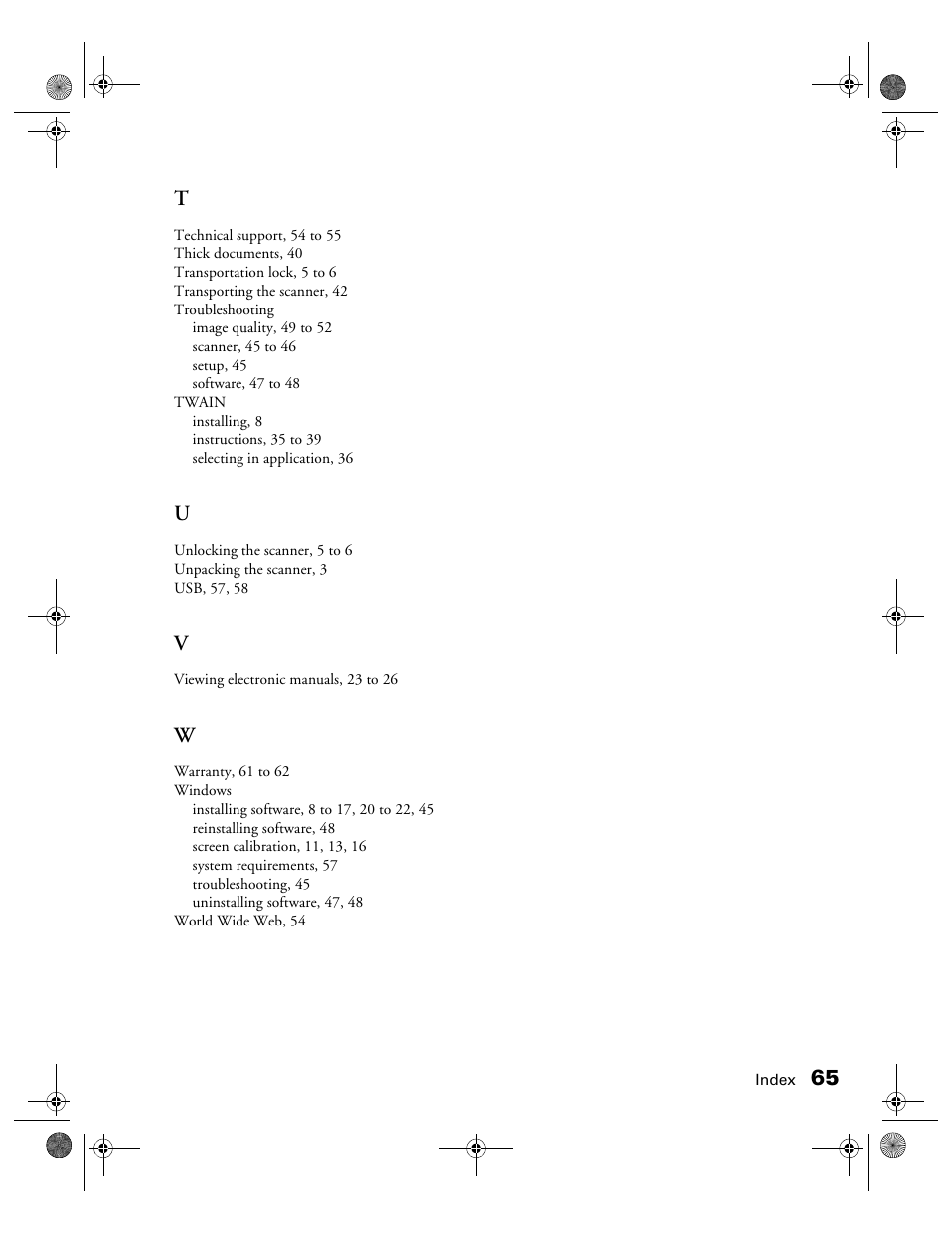 65 t | Epson color Perfection 640U User Manual | Page 70 / 71