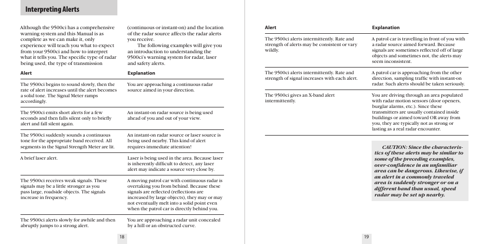 Interpreting alerts | Escort 9500CI User Manual | Page 11 / 18