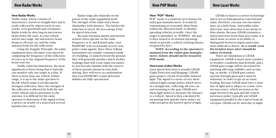 How radar works how pop works how laser works | Escort 9500CI User Manual | Page 12 / 18