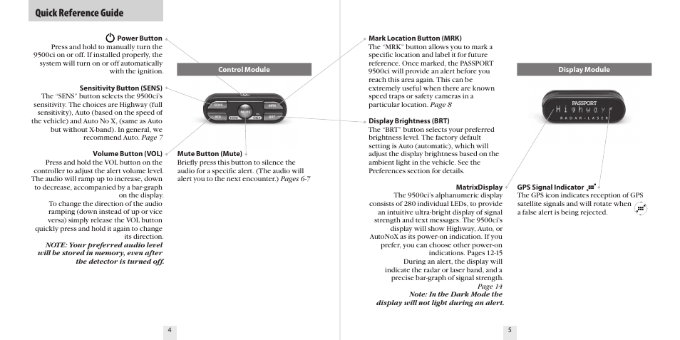 Quick reference guide | Escort 9500CI User Manual | Page 4 / 18