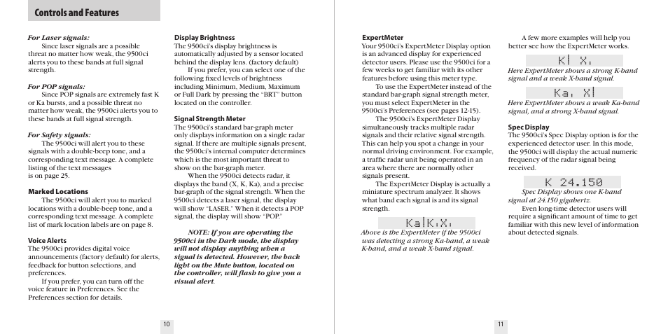 Ka|k'x, K| x, Ka' x | Controls and features | Escort 9500CI User Manual | Page 7 / 18