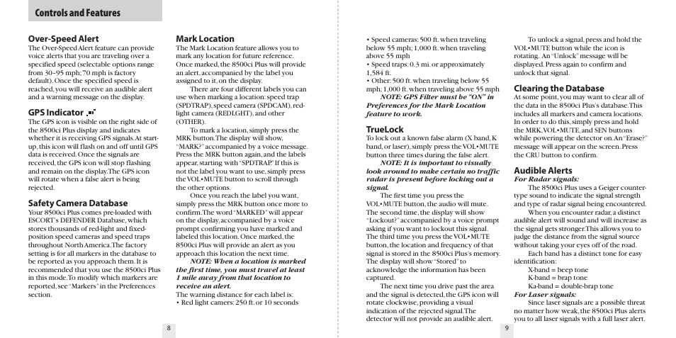 Controls and features | Escort PASSPORT 8500CI User Manual | Page 6 / 18