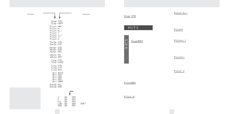Overview of ez-programming options, Details of ez-programming options, Display | Pilot light (power-on indication) | Escort PASSPORT SR7 User Manual | Page 7 / 14
