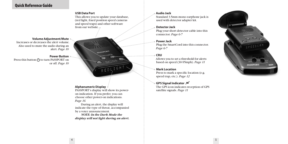 Quick reference guide | Escort S A F E T Y C A M E R A A N D S P E E D T R A P L O C A T O R SC55 User Manual | Page 4 / 16