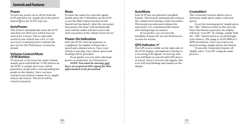 Controls and features | Escort S A F E T Y C A M E R A A N D S P E E D T R A P L O C A T O R SC55 User Manual | Page 7 / 16