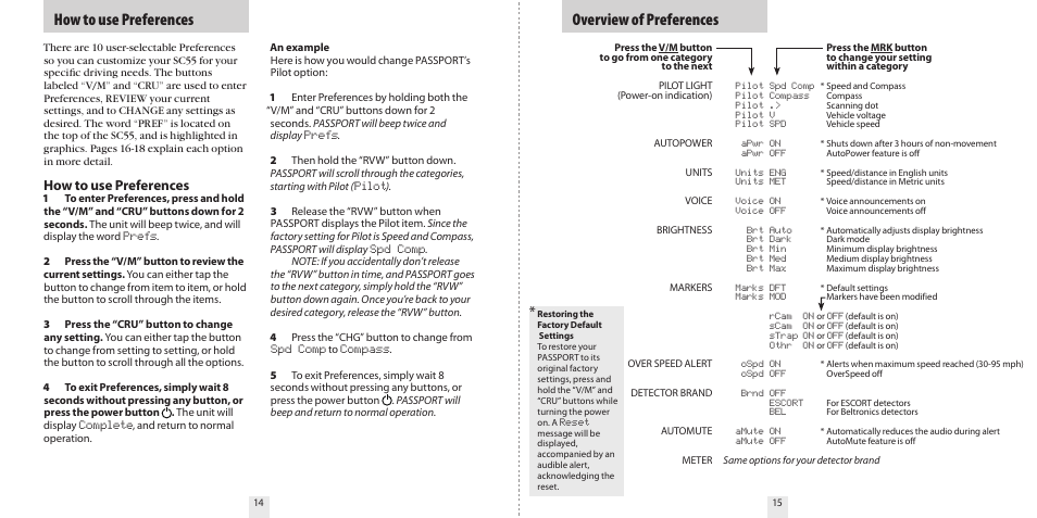 How to use preferences overview of preferences, How to use preferences | Escort S A F E T Y C A M E R A A N D S P E E D T R A P L O C A T O R SC55 User Manual | Page 9 / 16