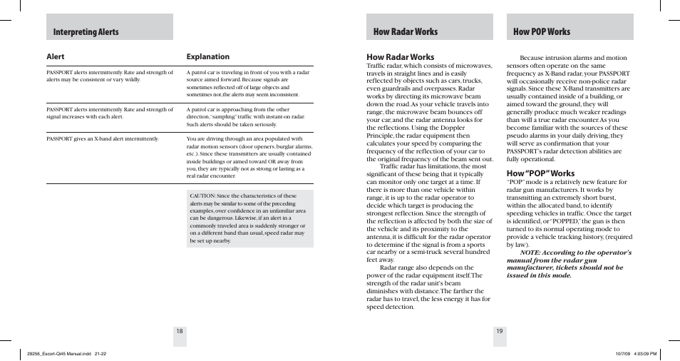 How radar works how pop works, Interpreting alerts, How radar works | How “pop” works | Escort QI45 29256 User Manual | Page 11 / 16