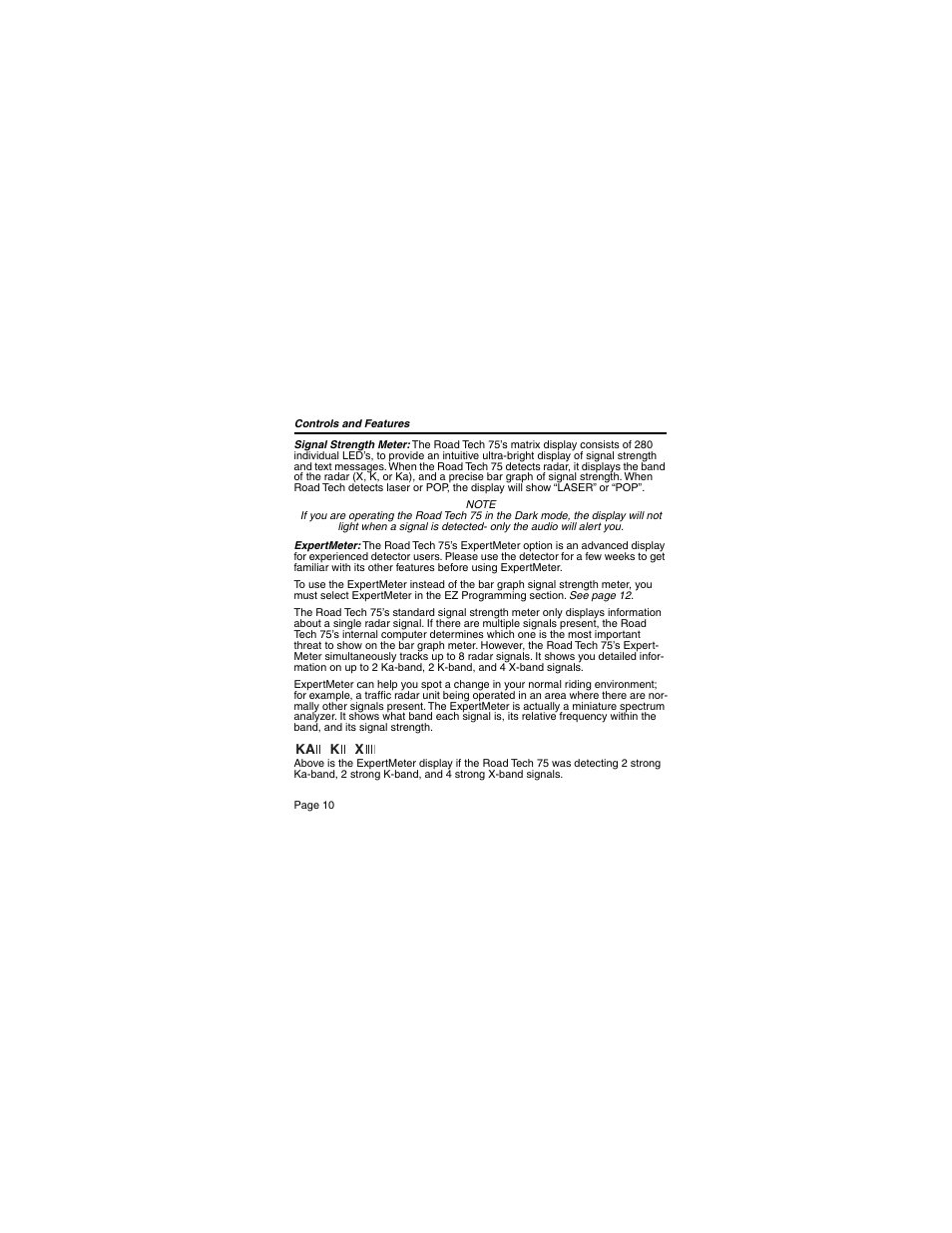 Escort 75 Detector User Manual | Page 10 / 34