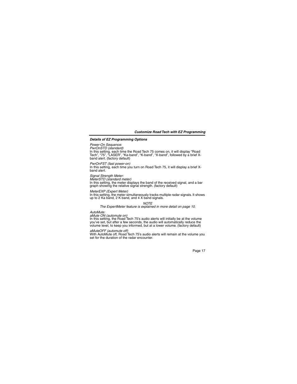 Escort 75 Detector User Manual | Page 17 / 34