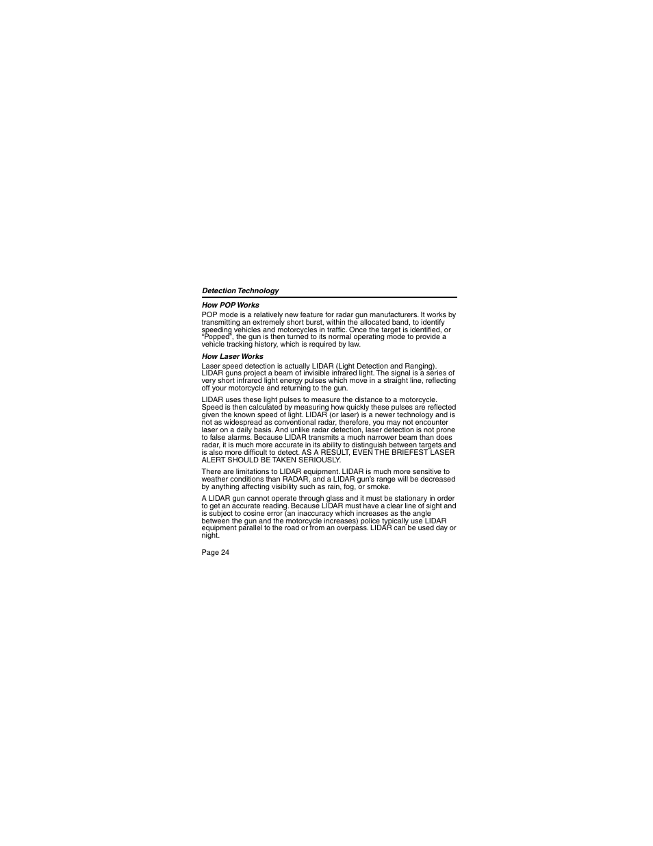 Escort 75 Detector User Manual | Page 24 / 34