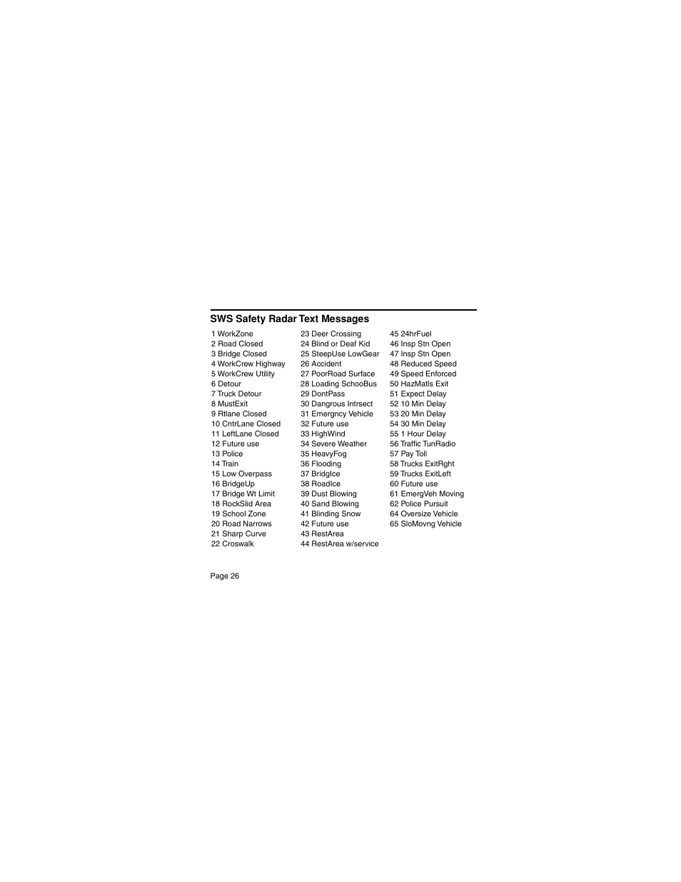 Sws safety radar text messages | Escort 75 Detector User Manual | Page 26 / 34