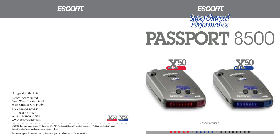 Escort 8500 X50 User Manual | 16 pages